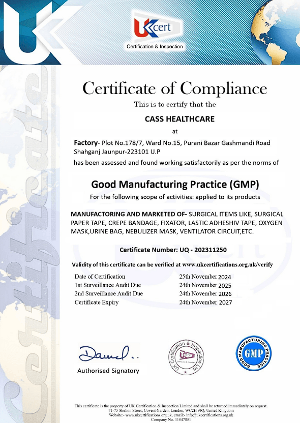 CASS Healthcare Certificate of Compliance — GMP